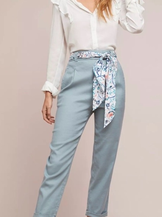 Anthropologie Pants - Anthropologie by Ett: TwaNias Light Blue High-Rise Ankle Pants with Printed Sash